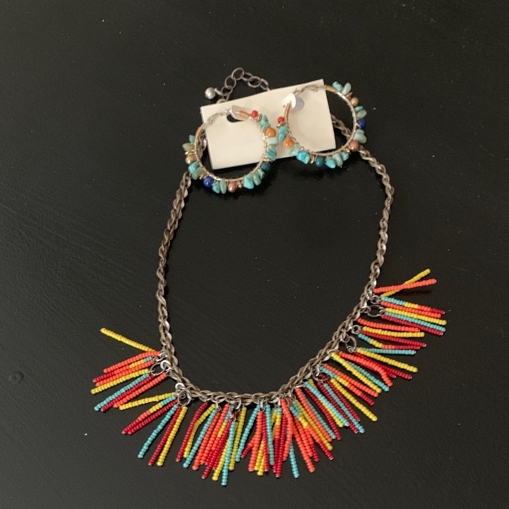 NWT -Colorful Beaded Necklace and Earring Set!